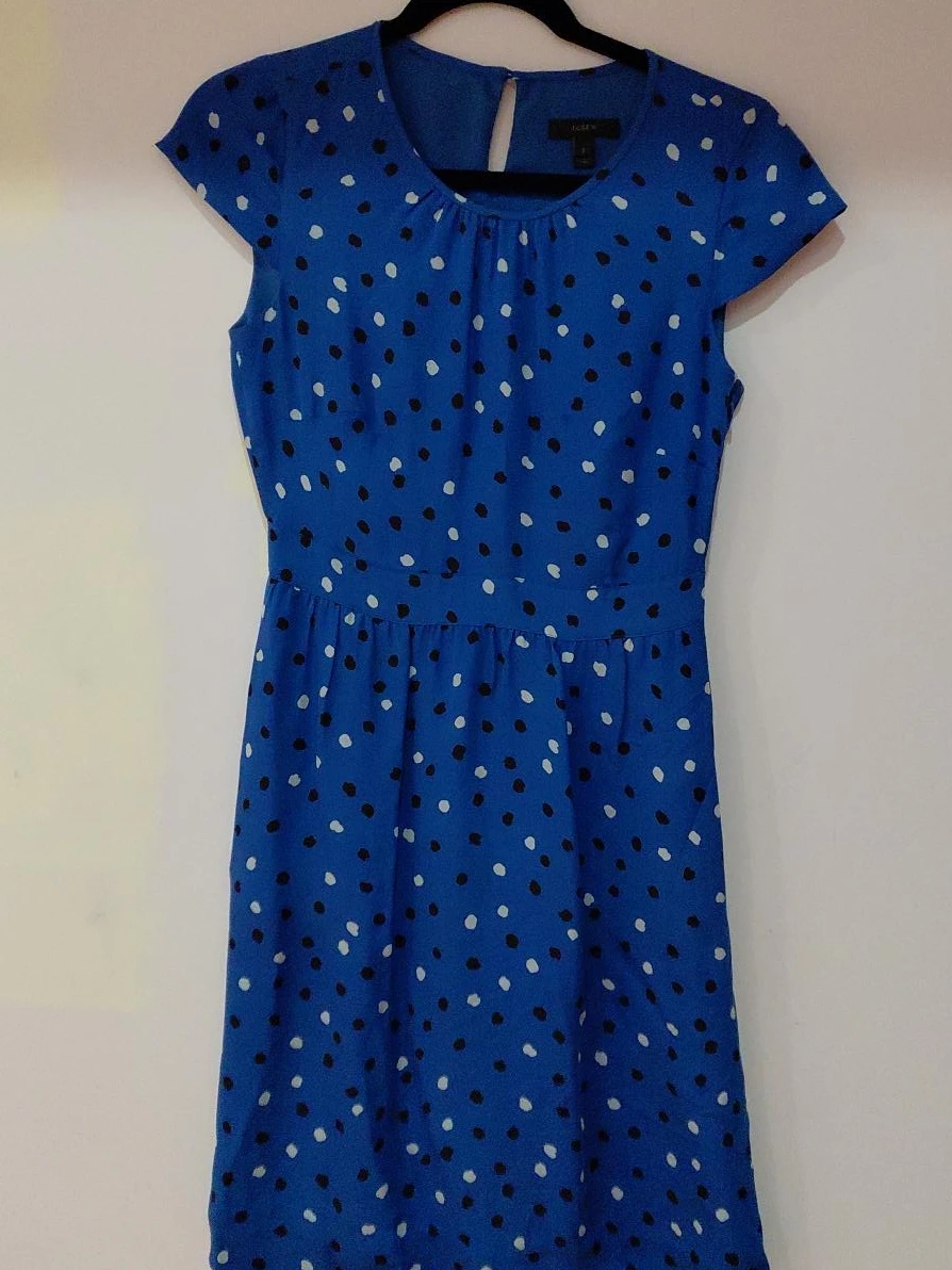 J. Crew Blue Polka Dot Dress Size 2