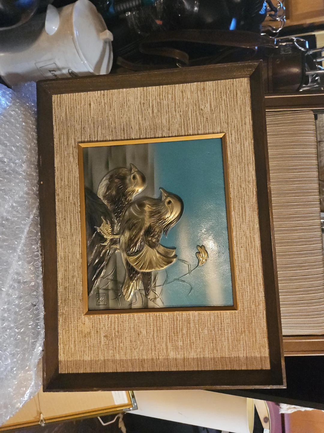 Framed Metal Art of Two Birds