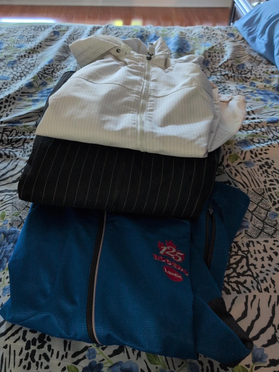 White Pinstripe  and Blue Jackets $20