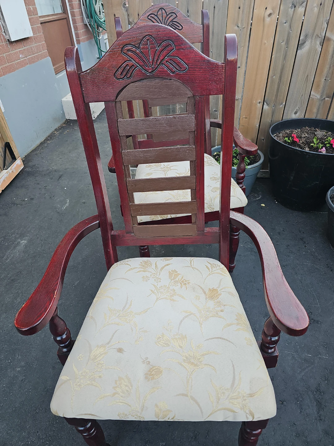 Wooden Dining Armchair with Floral Upholstery