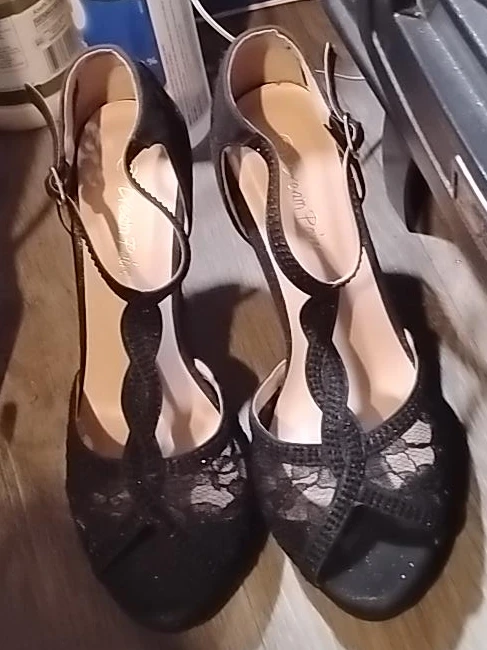 Black Lace T-Strap Heels