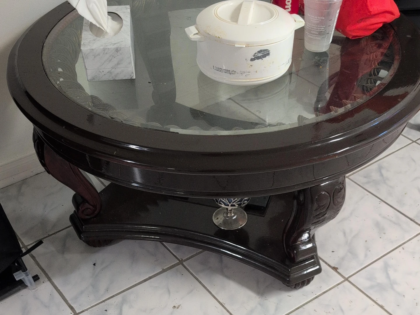 Dark Wood Coffee Table with Glass Top pick up as it