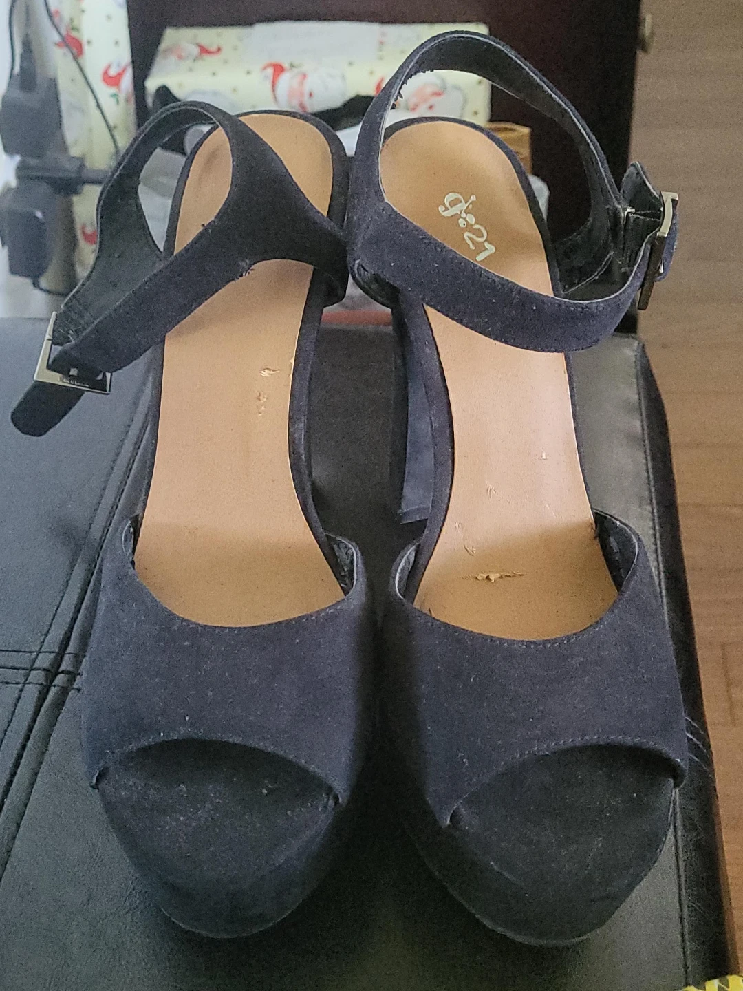 g21 Black Suede Block Heel Sandals