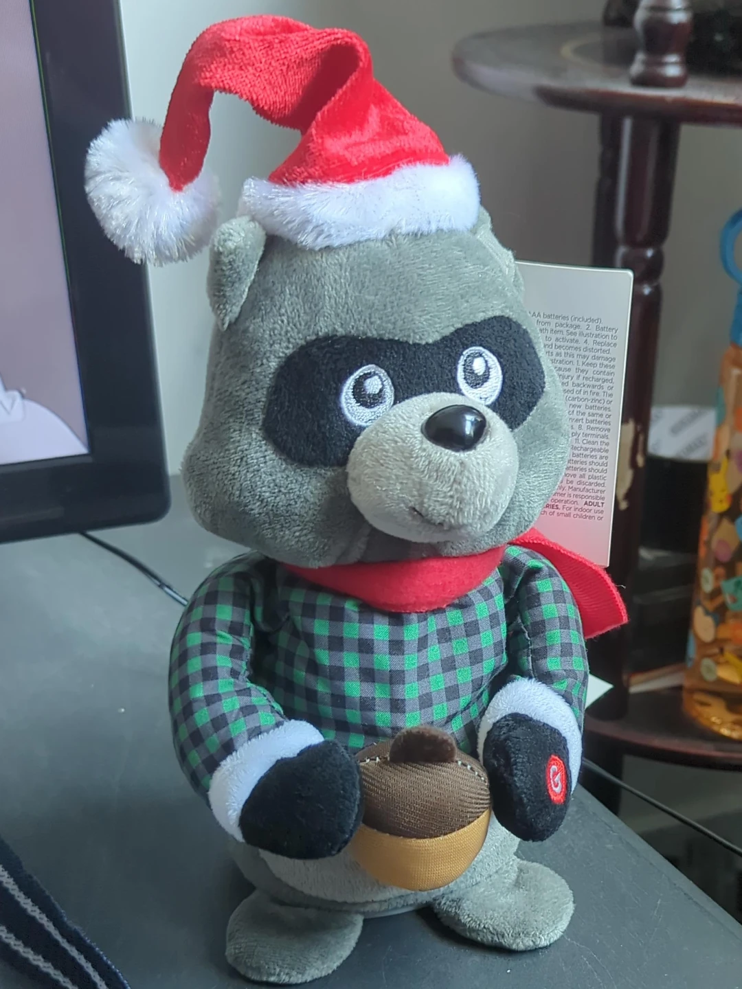 Plush Raccoon with Santa Hat and Acorn ⚽