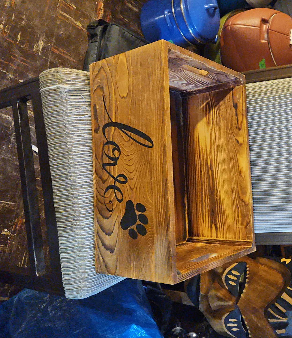 Wooden Crate with "love" and Paw Print Design