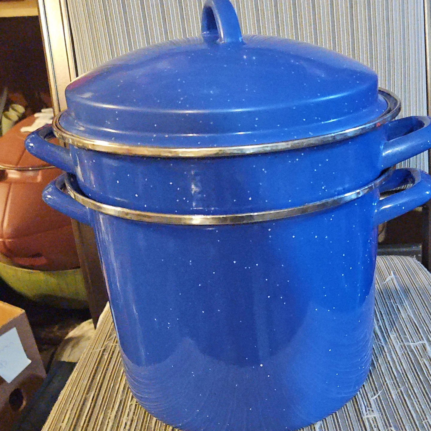 Blue Enamel Pot Set with Steamer Insert