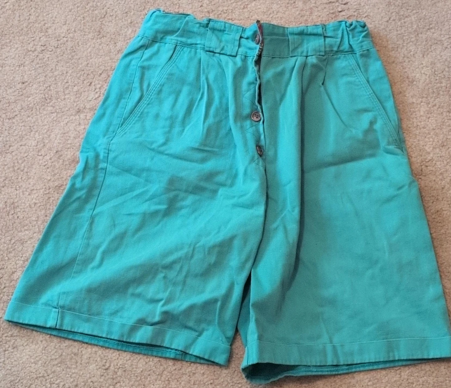 Turquoise Button-Fly Shorts