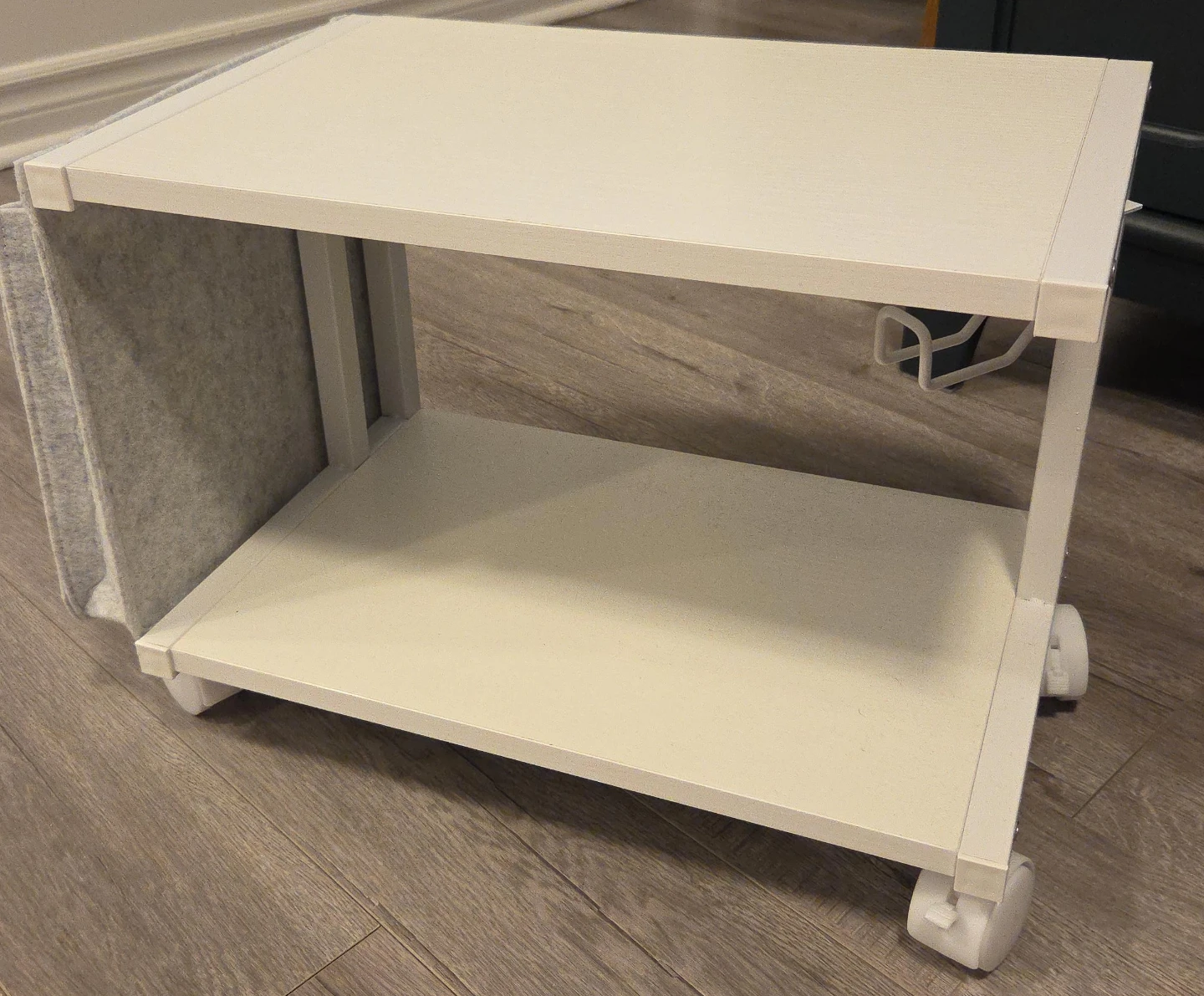 White Two-Tier Side Table with Felt Organizer