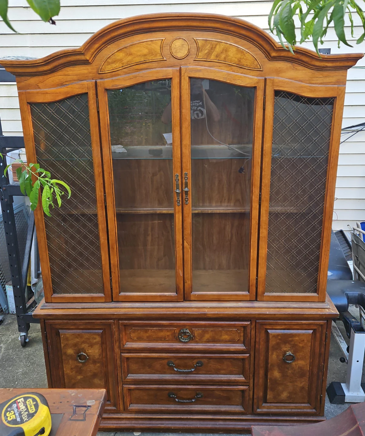 Vintage Wood Hutch with Glass Doors