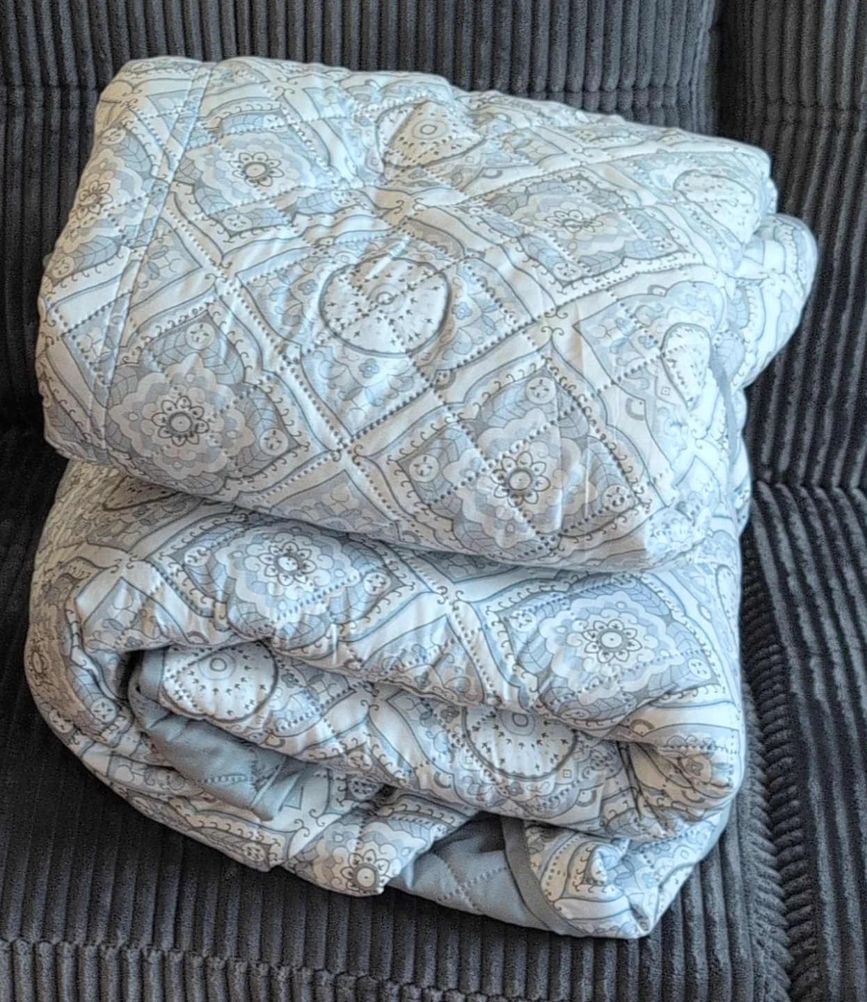Quilted Throw sofa covers- Blue & Grey Floral Patter $15 each n