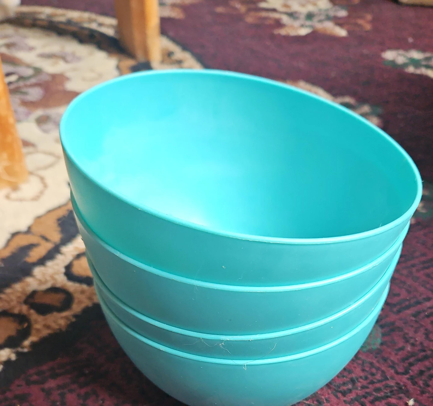 Stackable Teal Plastic Bowls