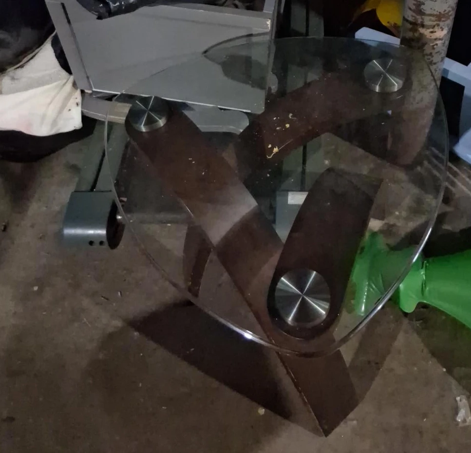 Glass Top Coffee Table with Dark Wood Base