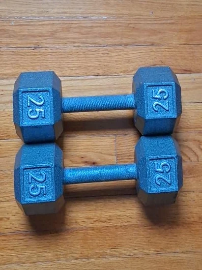 Pair of 25 lb Hex Dumbbells