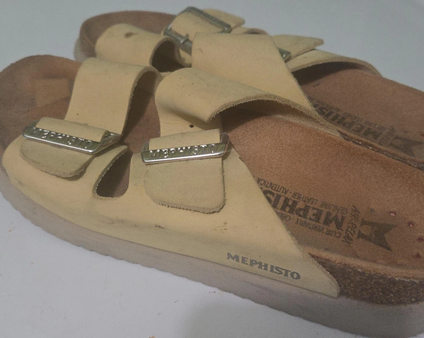 Mephisto Yellow Leather Cork Footbed Sandals
