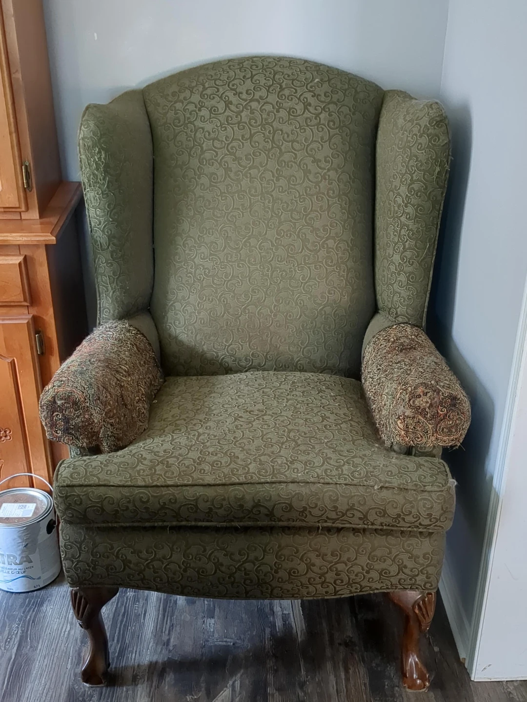 Vintage Wingback Chair Green Patterned