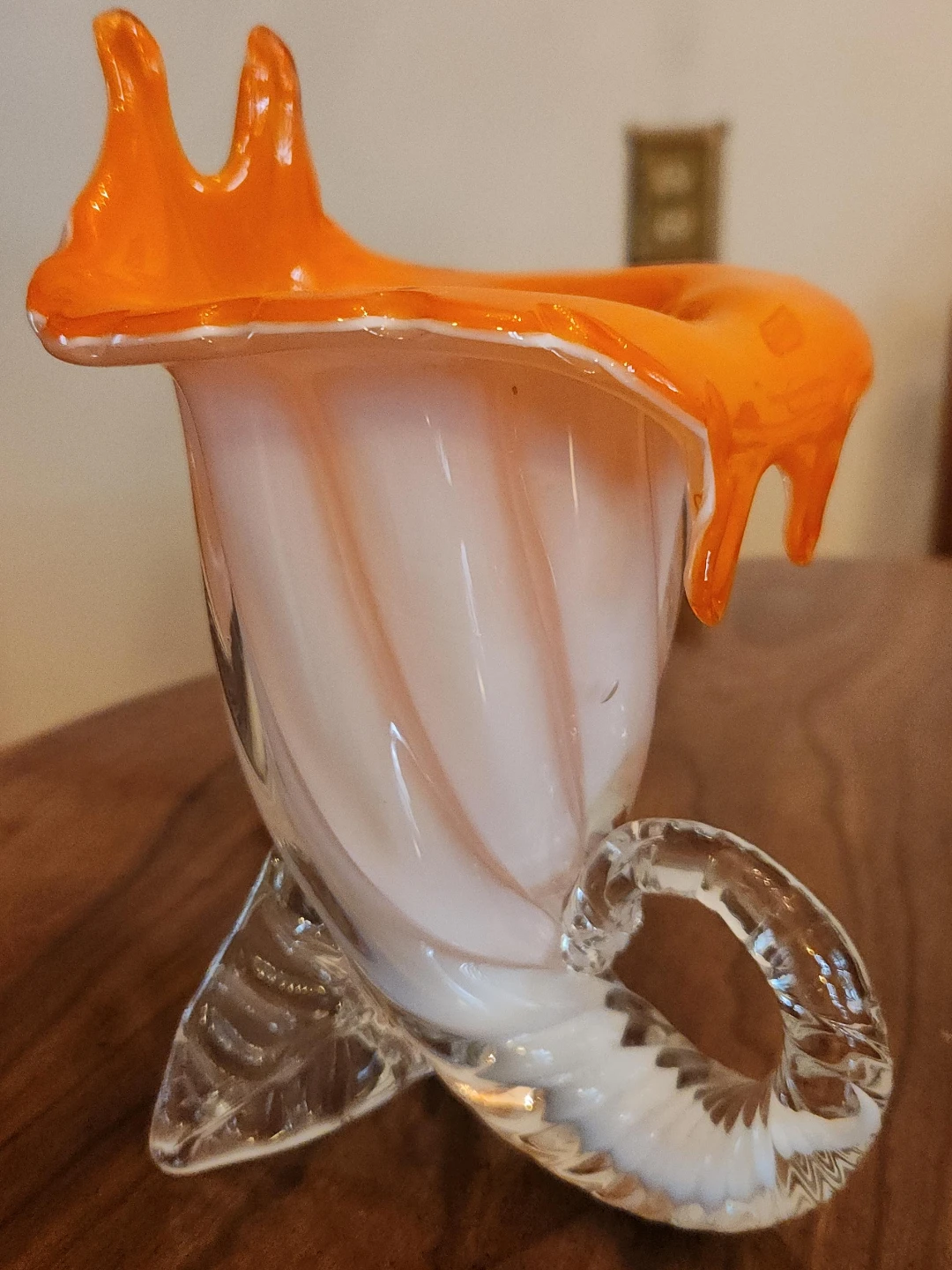 Orange and White Swirl Glass Vase