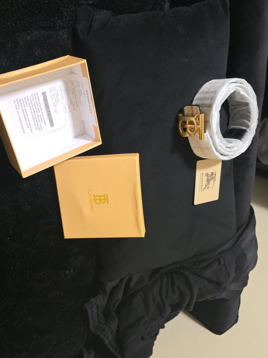 Burberry Plaid Belt with Gold TB Buckle