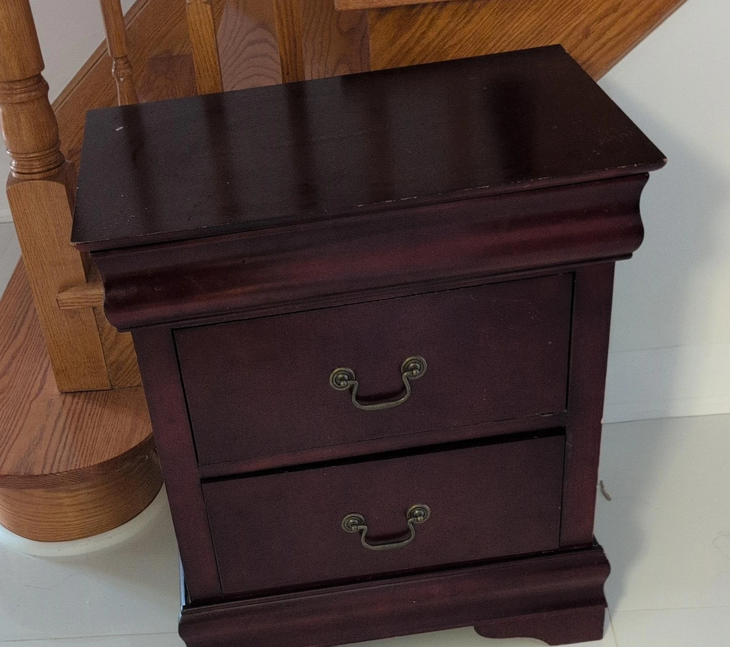 Dark Cherry Wood Nightstand with Two Drawers pick up as it