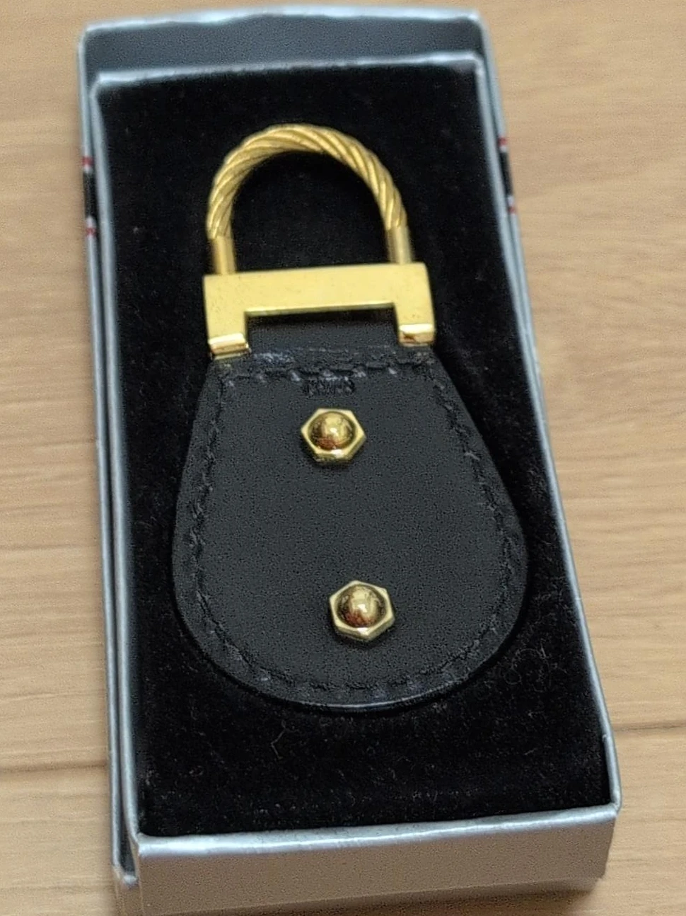 Black Leather and Gold Keychain