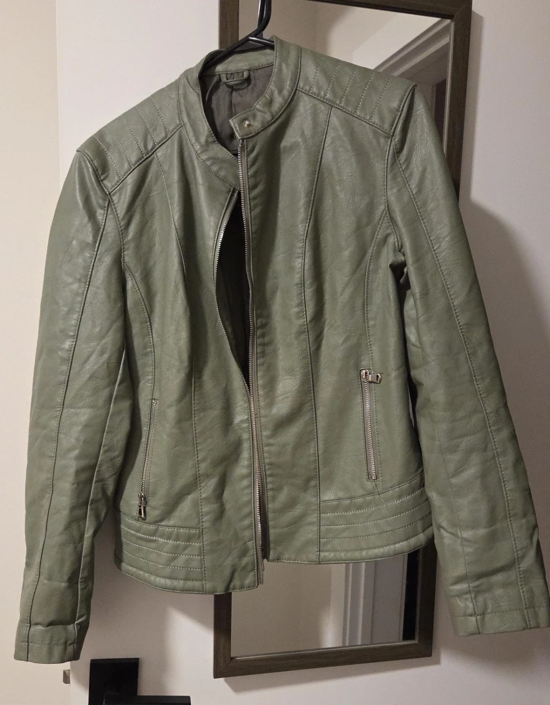 Women's Faux Leather Moto Jacket sage green