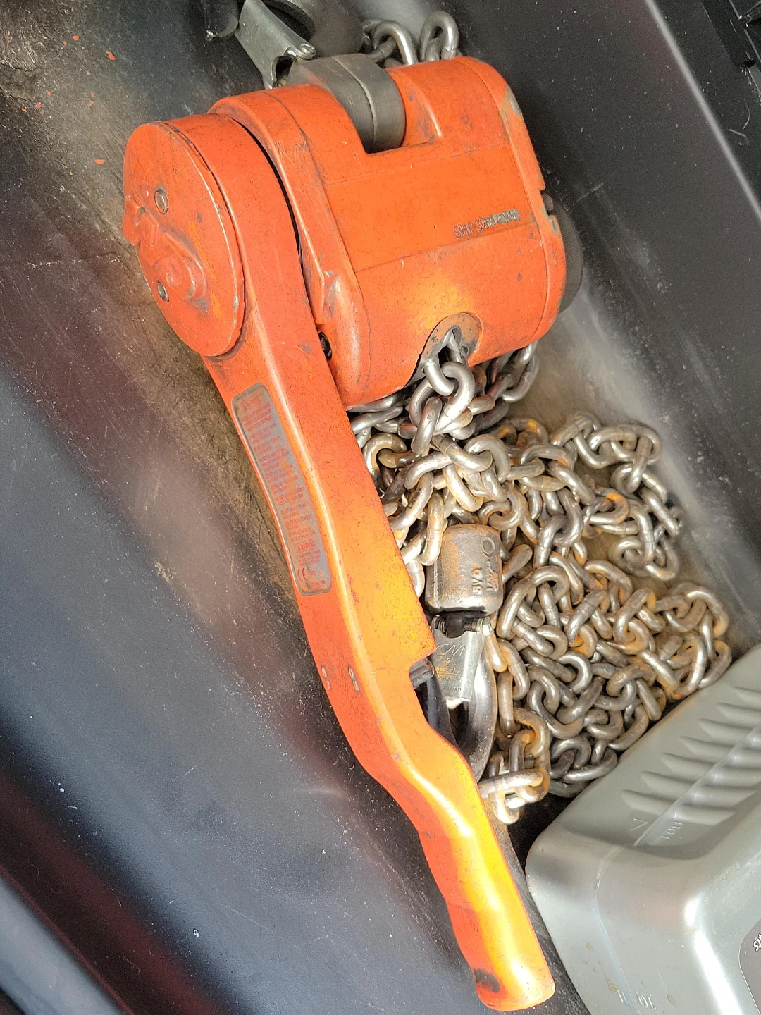 Orange Chain Hoist with Lever