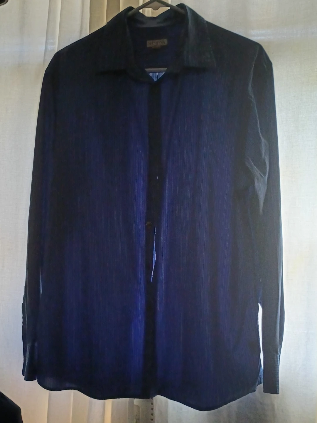 Navy Blue Pinstripe Button-Up Shirt