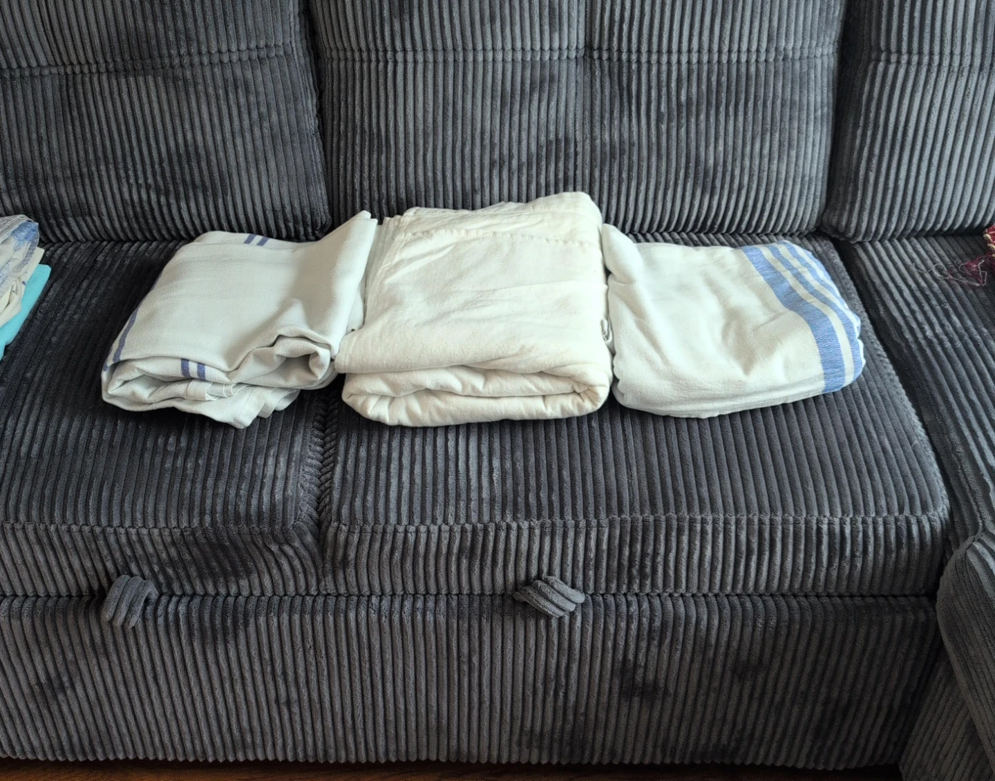Bundle of 3 White and Blue Striped bed sheets $9 for 3
