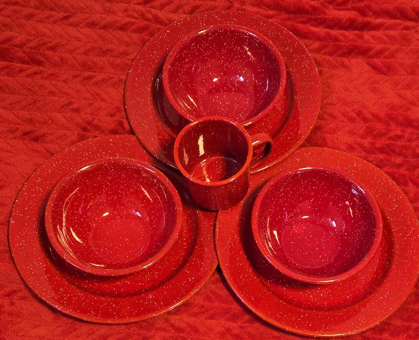 Red Speckled Enamelware Dinnerware Set