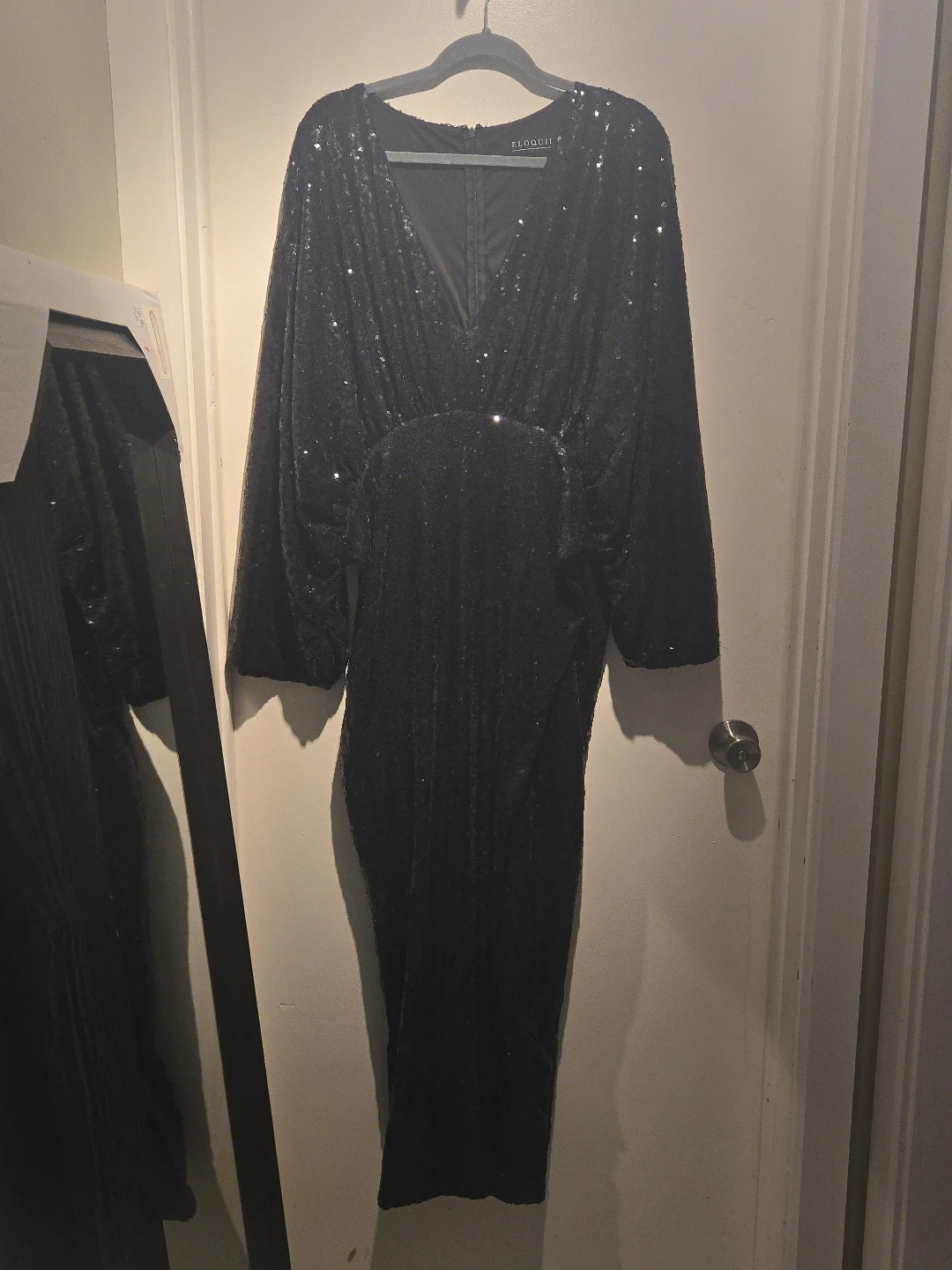 ELOQUII Black Sequin V-Neck Dress