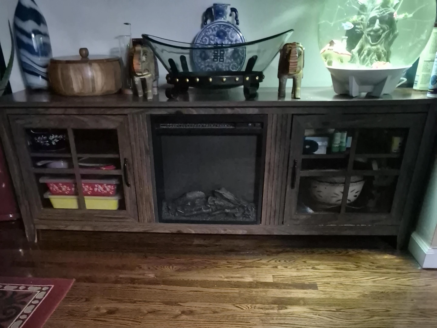Rustic Wood TV Stand with Electric Fireplace