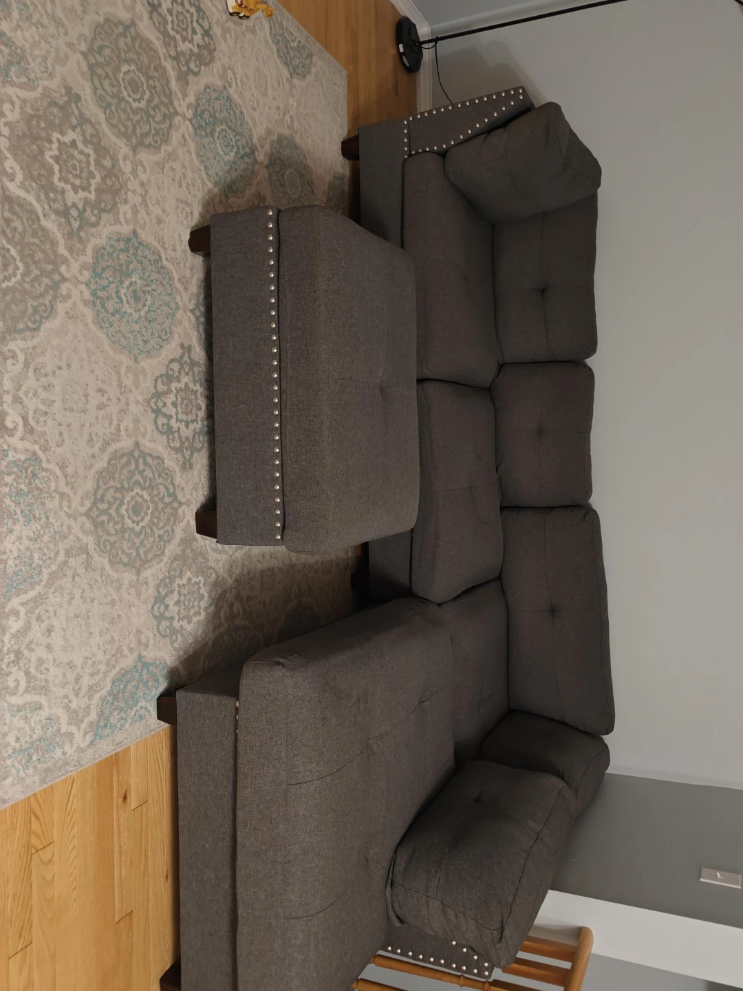 Dark Grey Sectional Sofa with Ottoman
