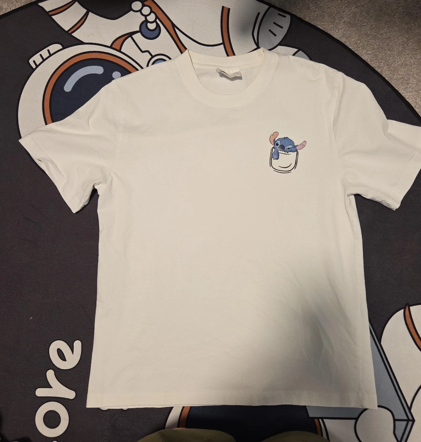 White T-Shirt with Stitch Pocket Print