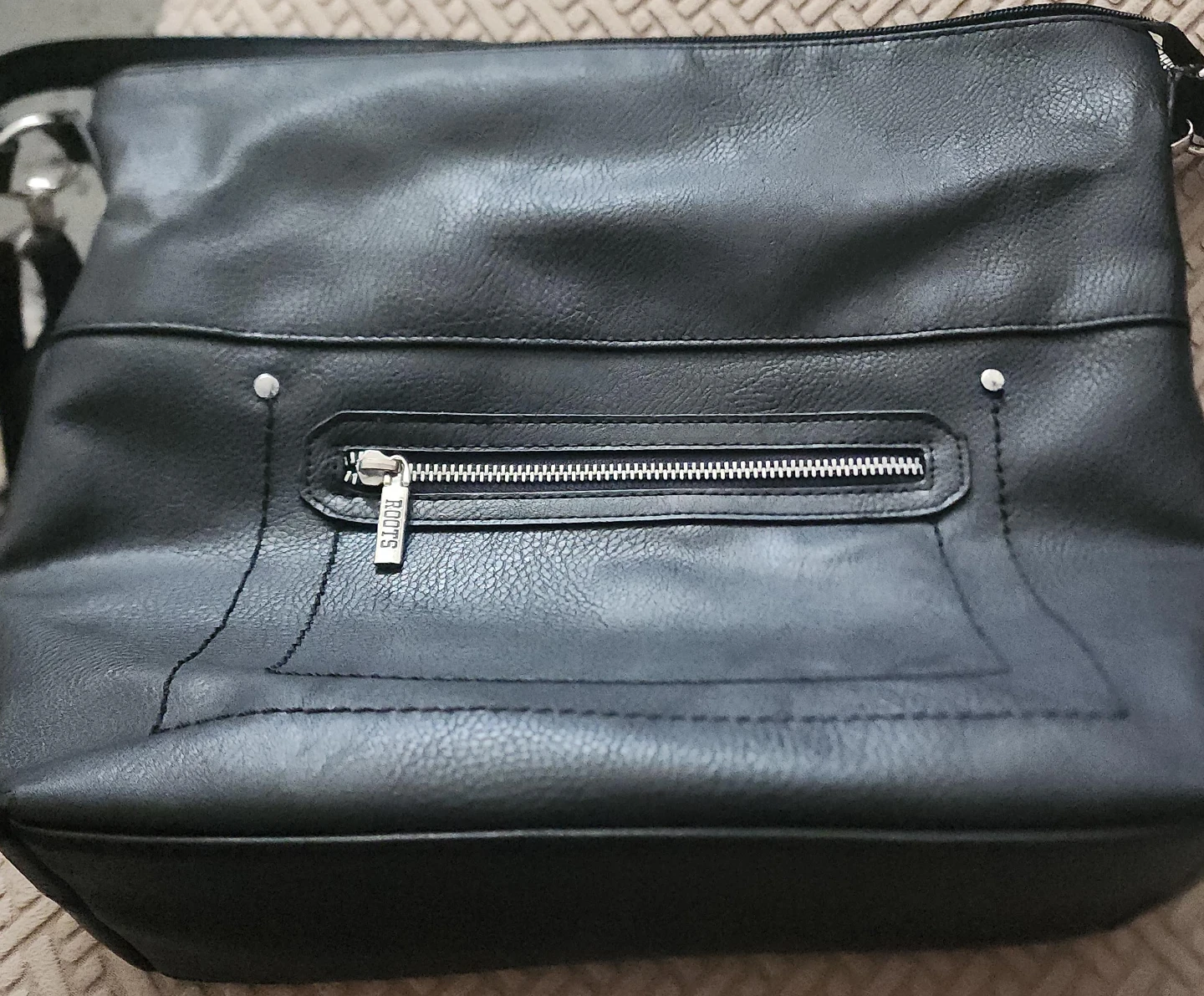 Roots Black Faux Leather Shoulder Bag