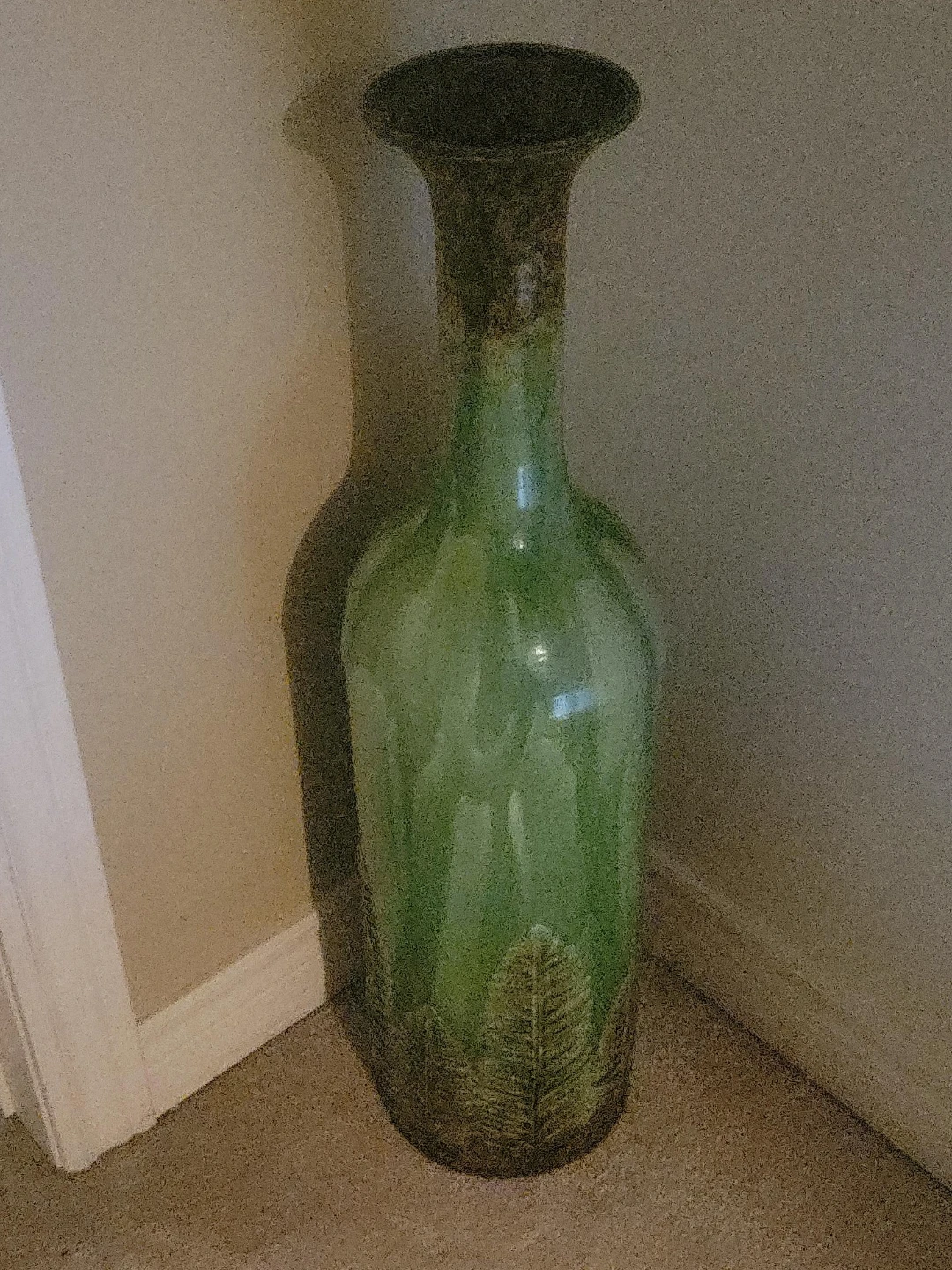 Large Green Leaf Pattern Floor Vase
