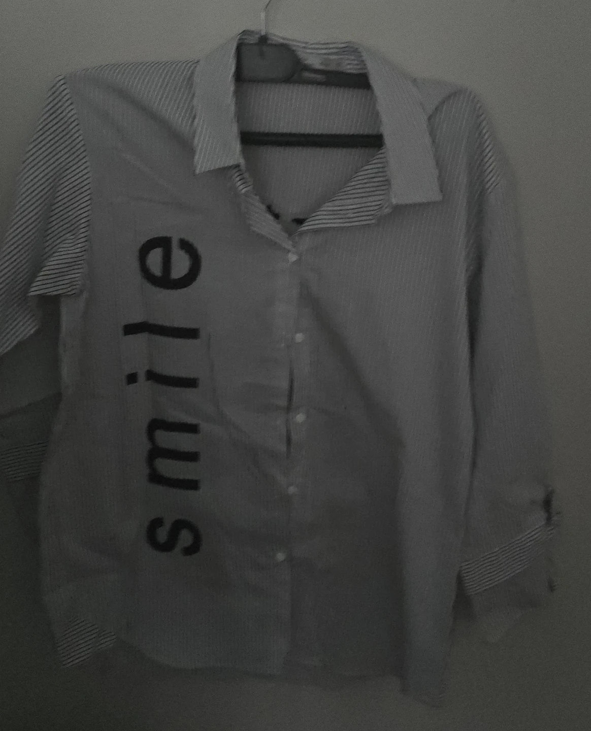 Striped Button-Up Shirt with "smile" graphic