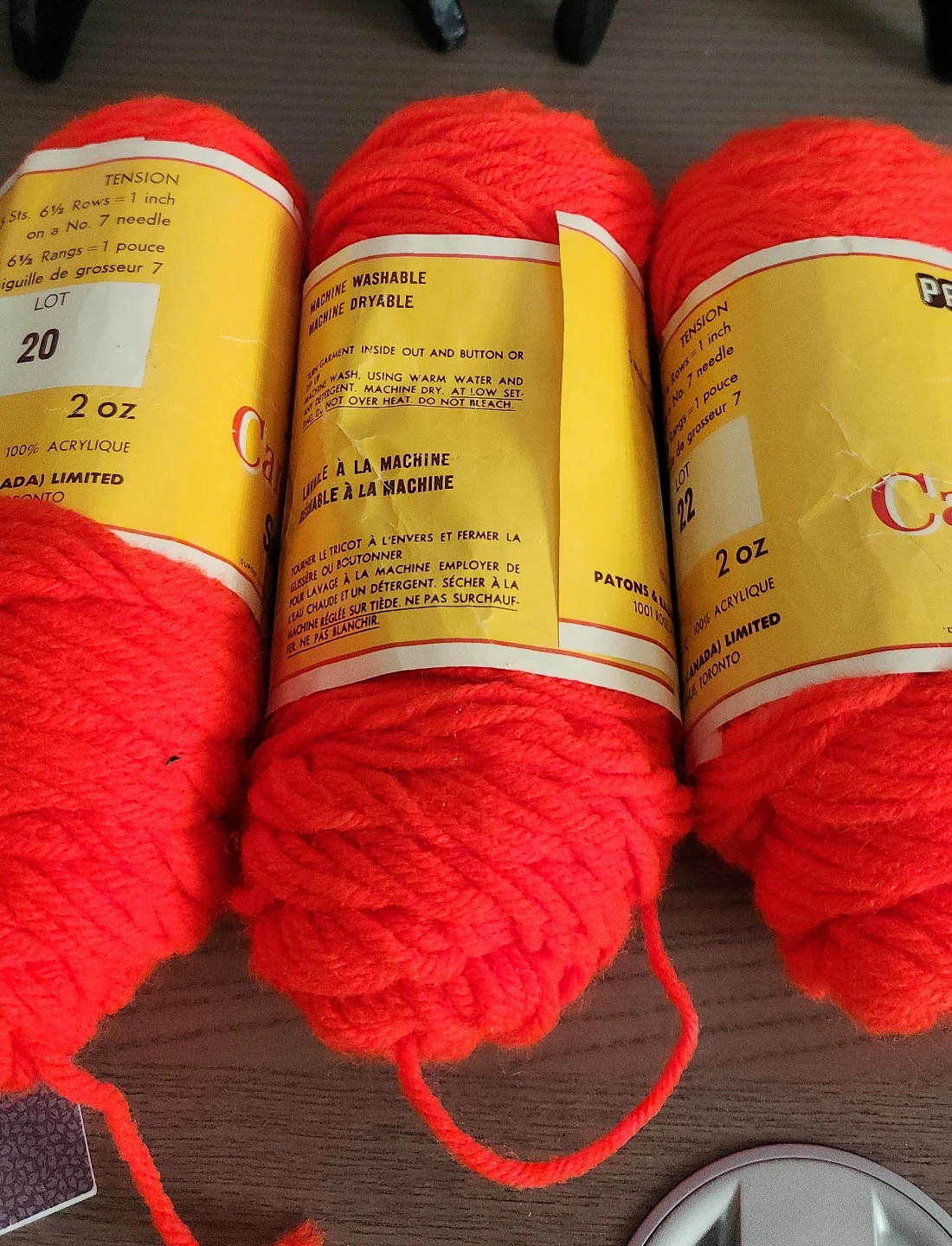 3 skeins of Patons Canadiana Orange Acrylic Yarn