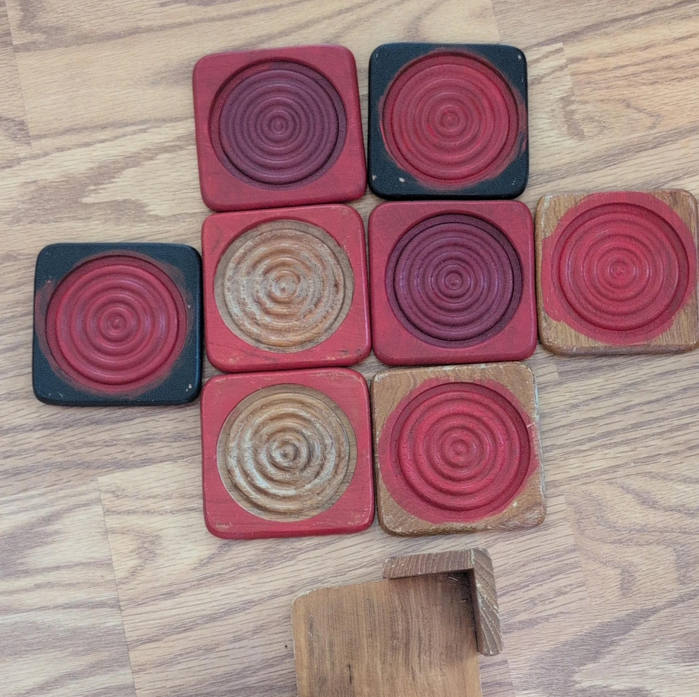 Wooden Coasters with Red Design (Set of 8)