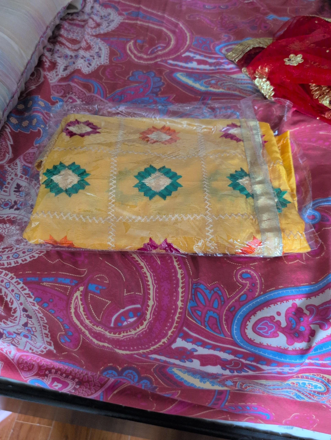 Yellow Dupatta with Embroidered Motifs