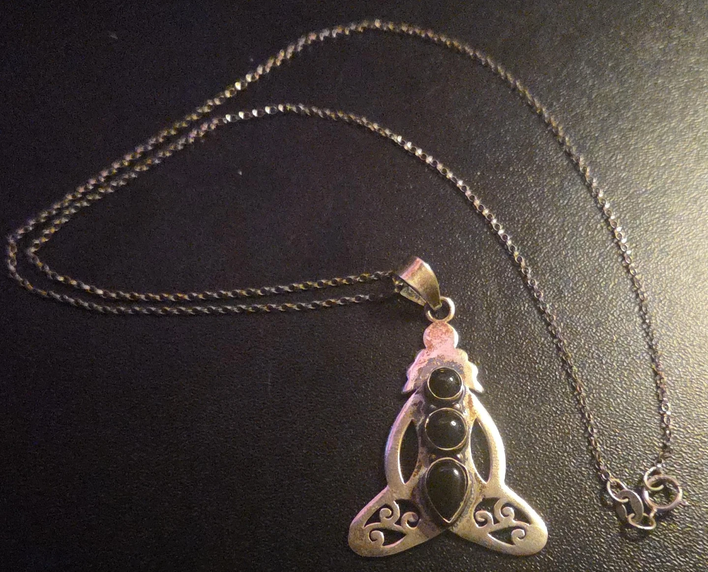 Sterling Silver Pendant Necklace with Black Stones