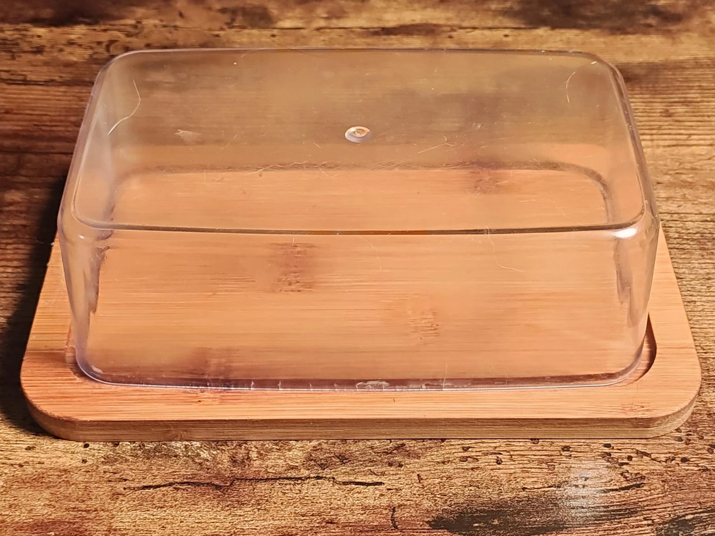 Bamboo and Clear Plastic Butter Dish