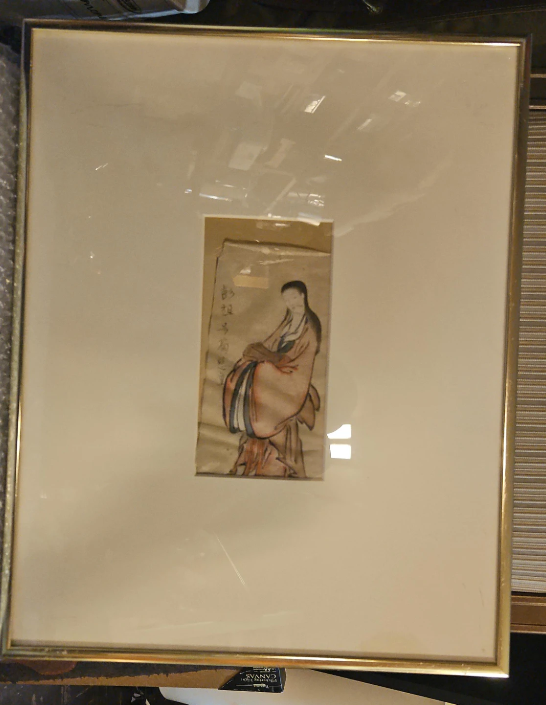 Framed Vintage Asian Ink Painting of a Woman