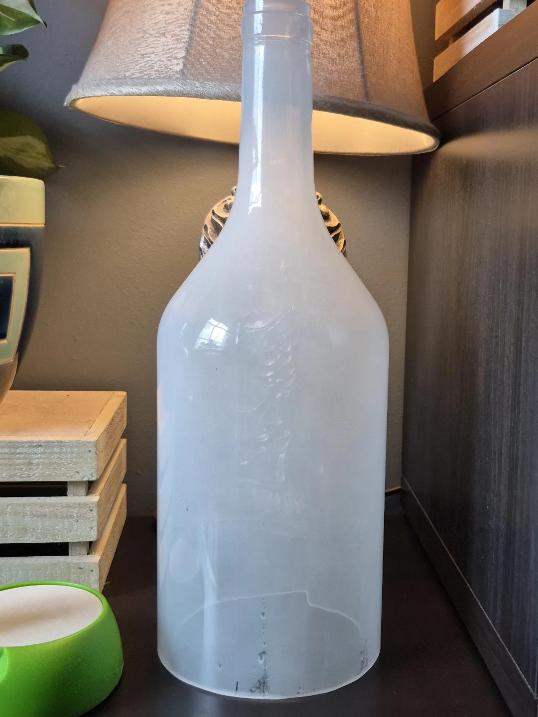 Large White Frosted Glass Bottle Vase
