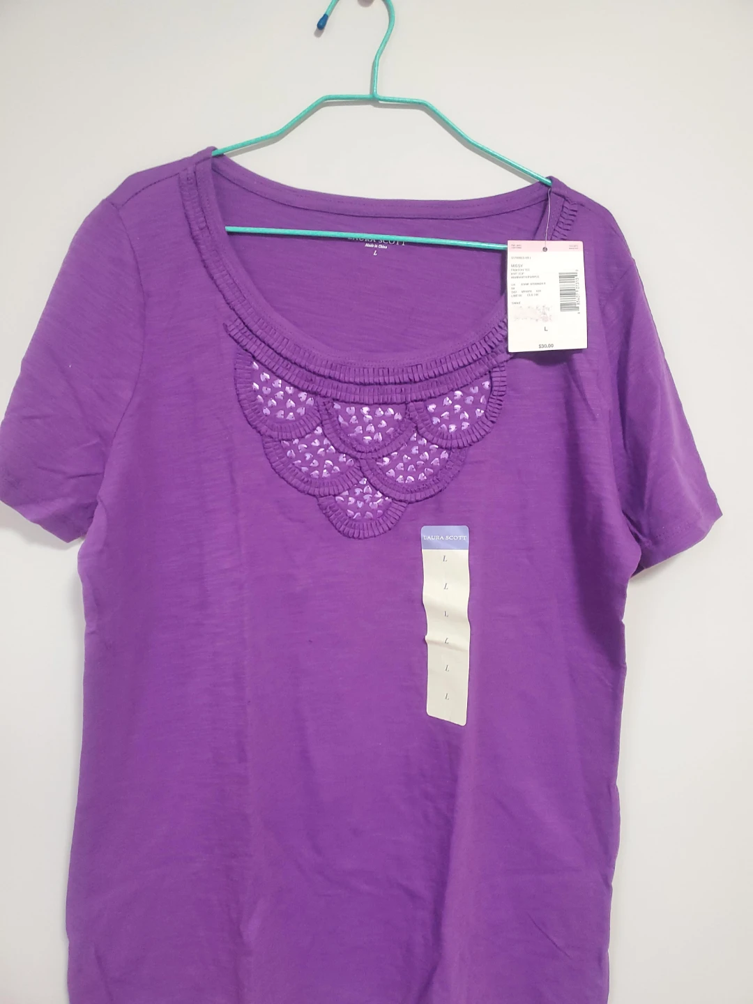 Laura Scott Purple Embellished T-Shirt Size L