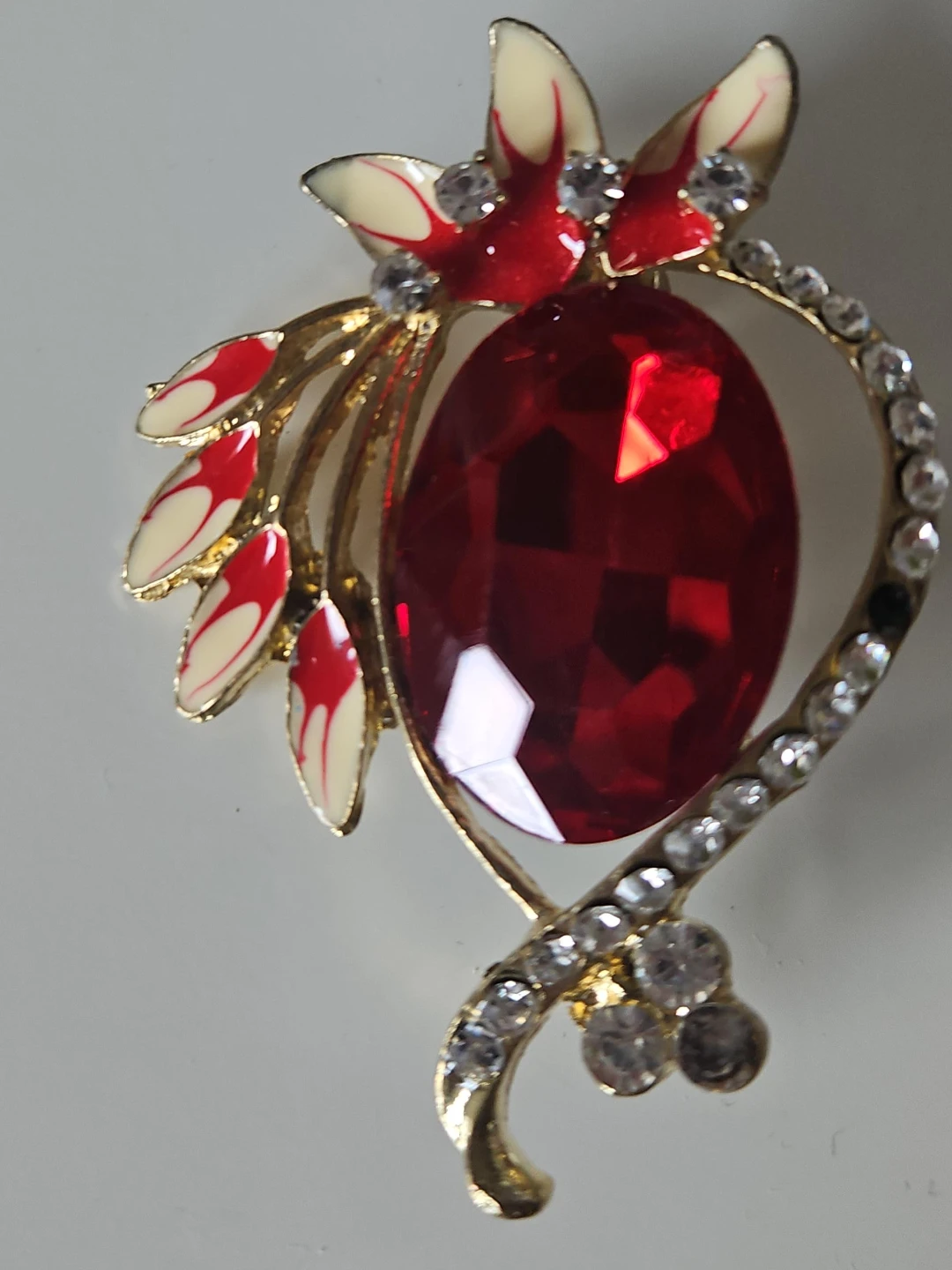 Red Gem Brooch with Gold-Tone Accents