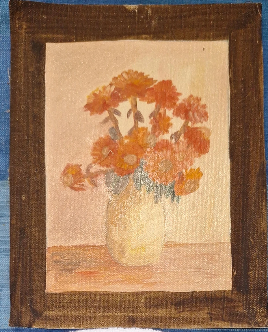 Oil Painting of Orange Flowers in a Vase