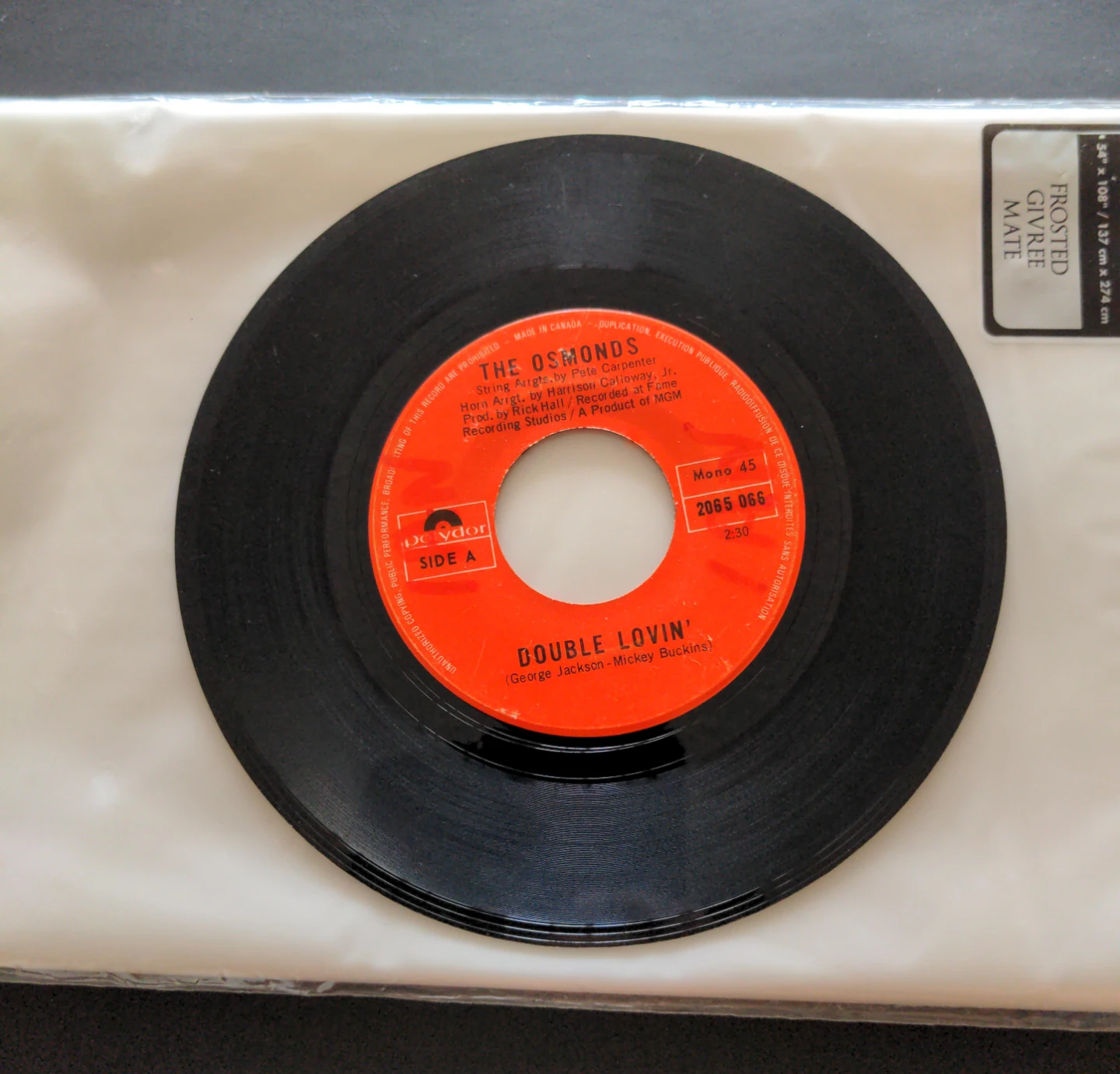 The Osmonds "Double Lovin'" 45 RPM Vinyl Record