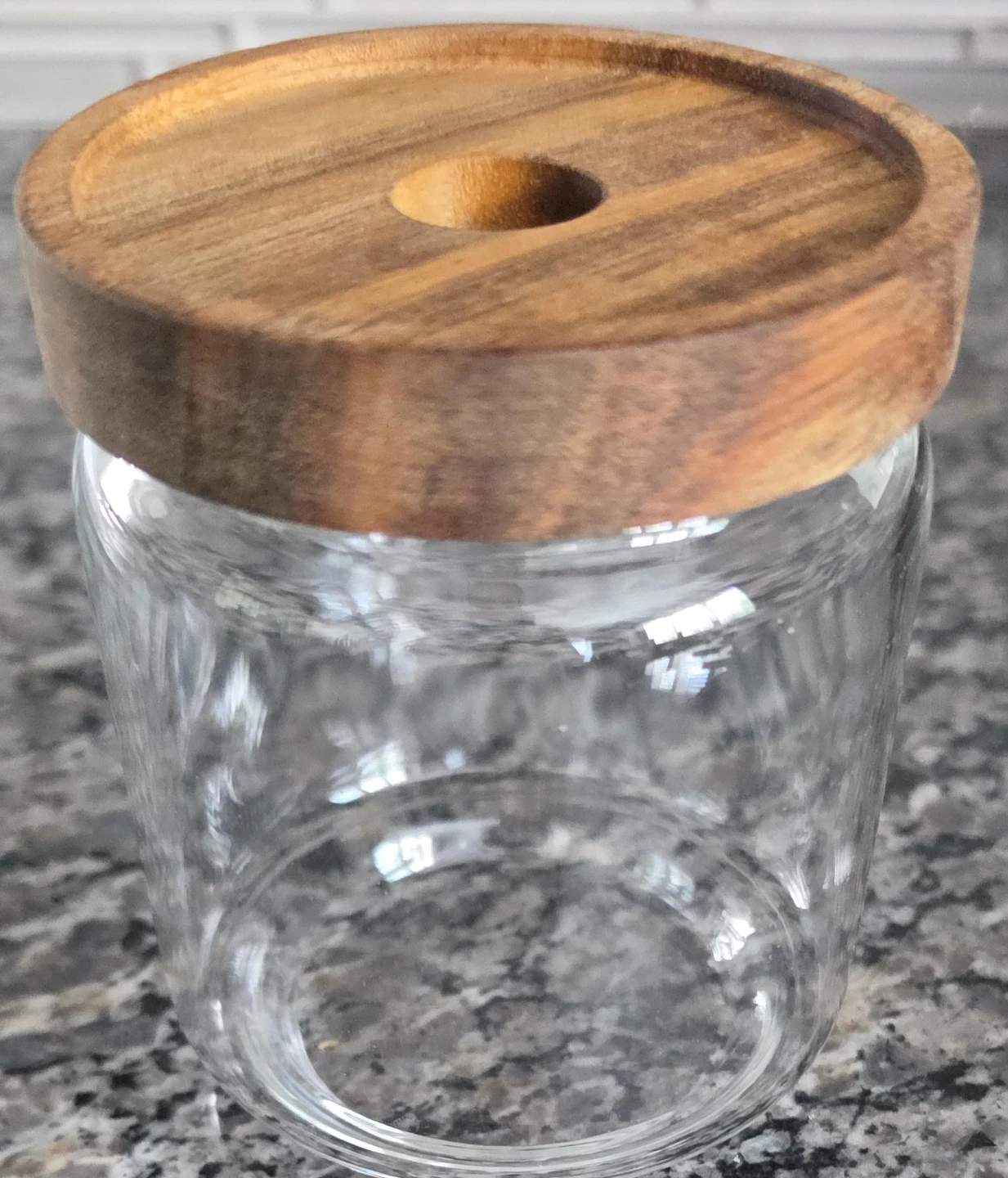 Small Glass Canister with Wooden Lid