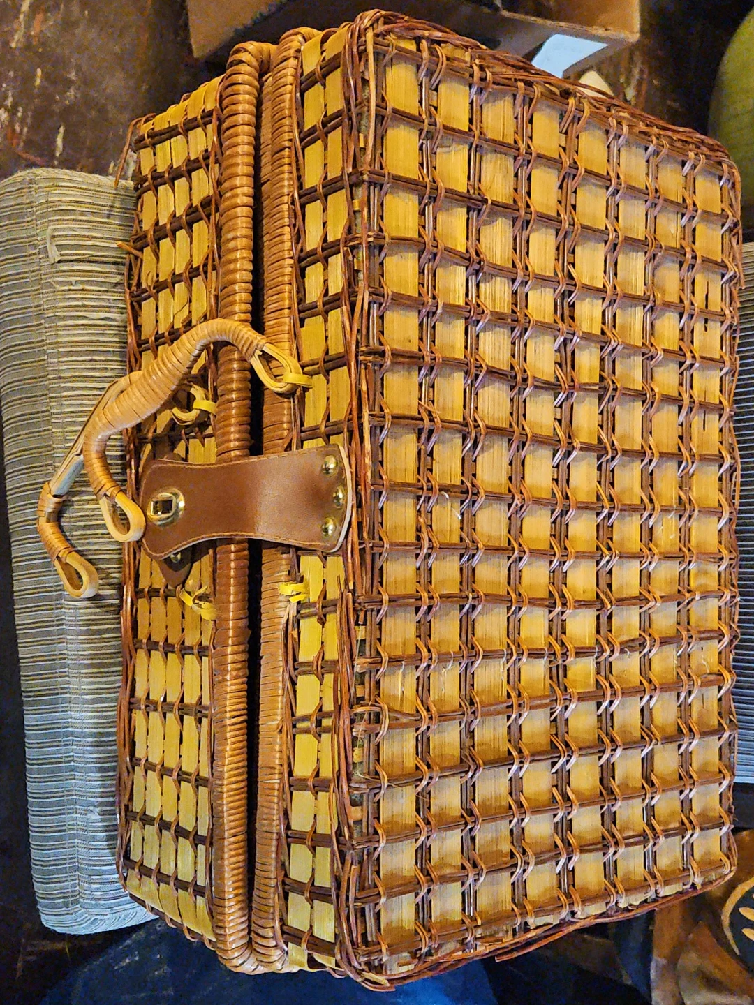 Wicker Picnic Basket with Glasses and Utensils