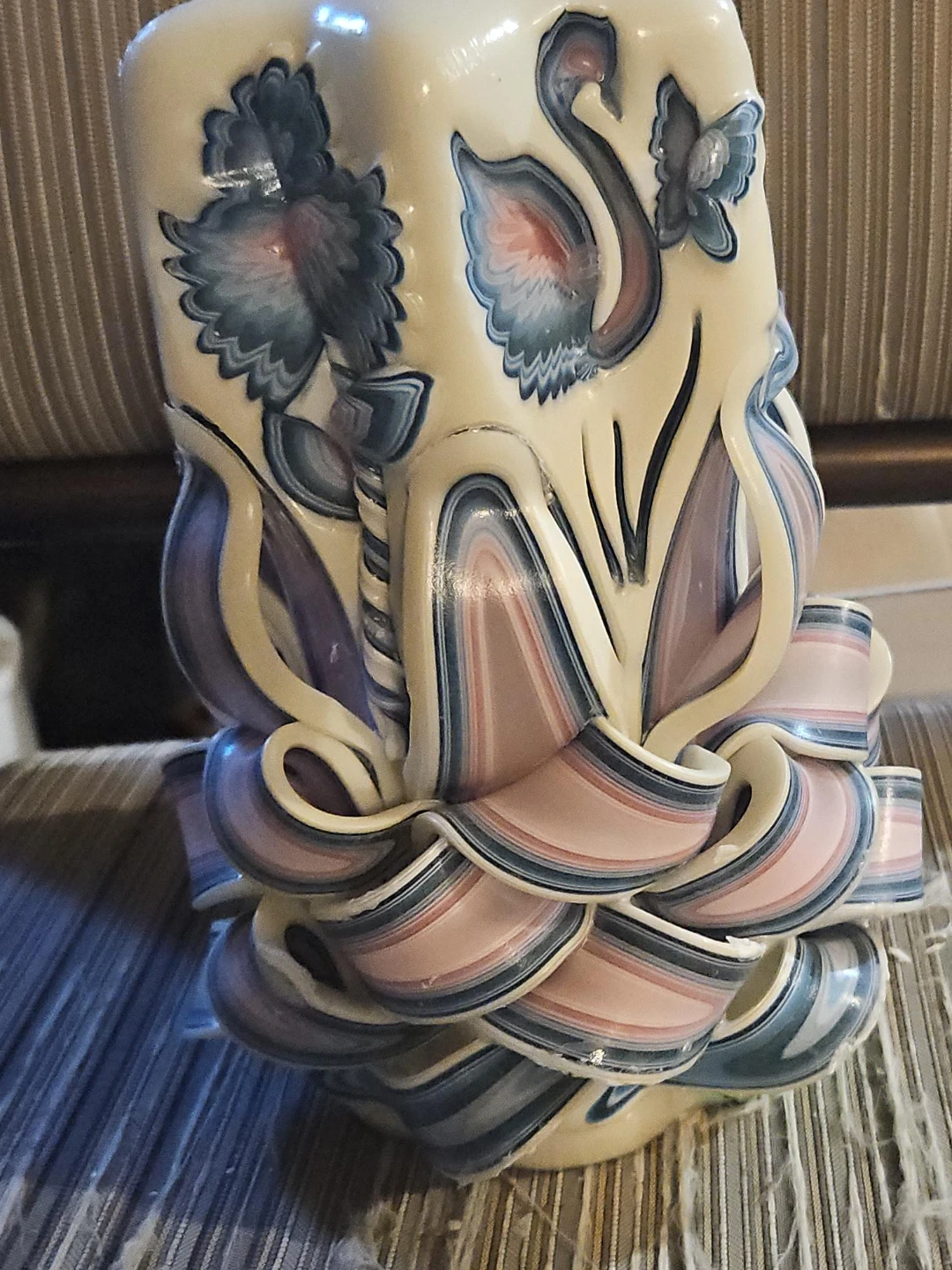 Carved Candle with Swan and Flowers