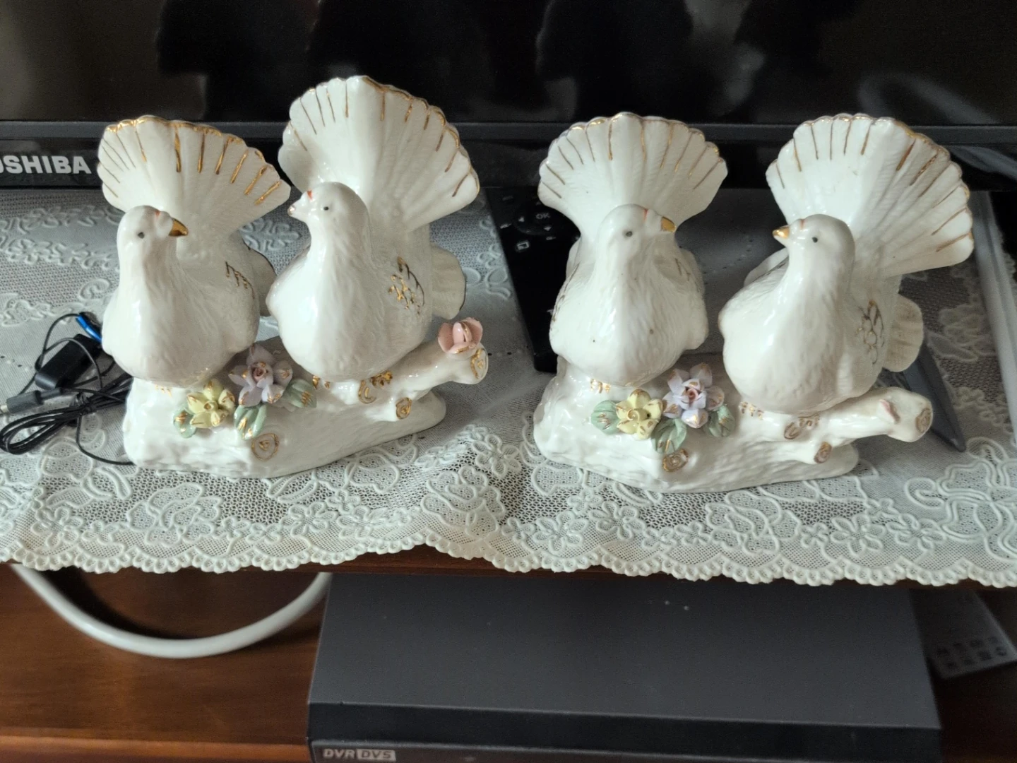 Ceramic White Doves Figurine Set